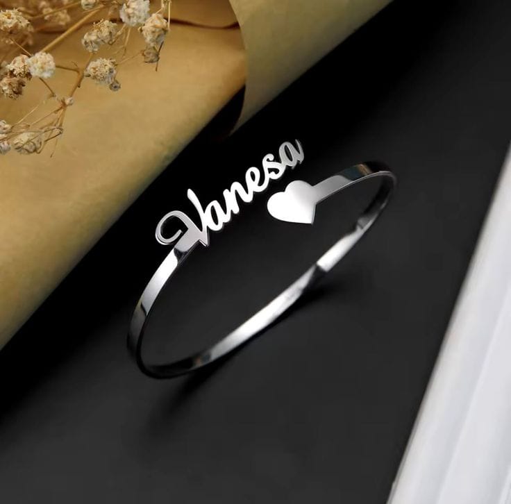 Heart Accent Name Bangle