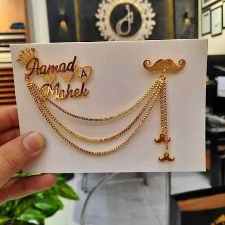 Couple Name Chain Brooch – Dual Heart Design