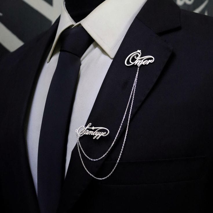 Dual Name Chain Brooch – Silver Elegant Finish